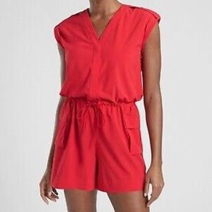 Athleta Casual Comfy Red Sleeveless Romper Jumpsuit Size 16